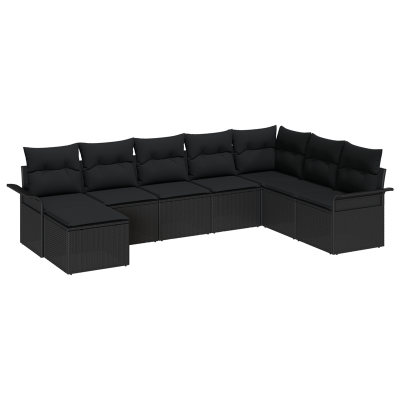 8 Piece Garden Sofa Set with Cushions Black Poly Rattan