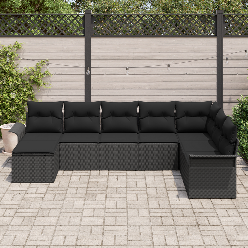8 Piece Garden Sofa Set with Cushions Black Poly Rattan