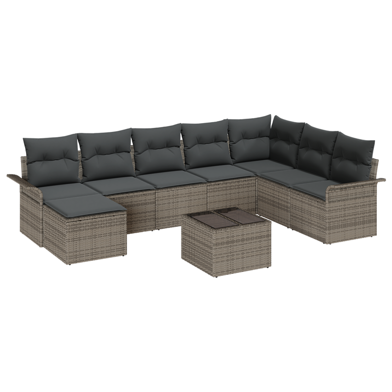 8 Piece Garden Sofa Set with Cushions Black Poly Rattan