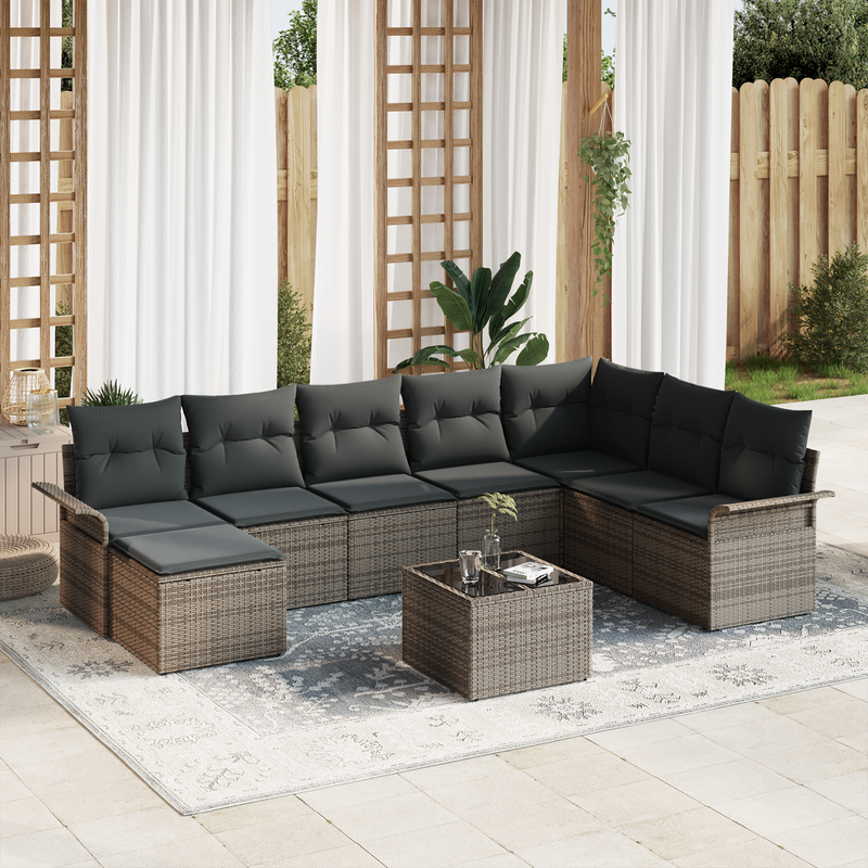 8 Piece Garden Sofa Set with Cushions Black Poly Rattan