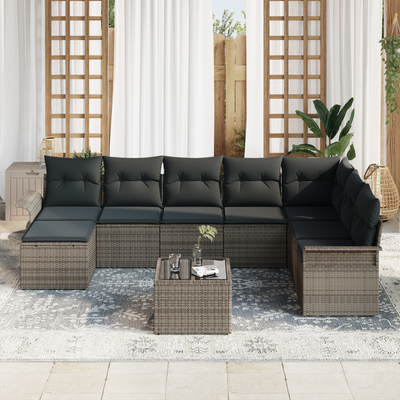 8 Piece Garden Sofa Set with Cushions Black Poly Rattan