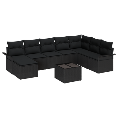 9 Piece Garden Sofa Set with Cushions Beige Poly Rattan