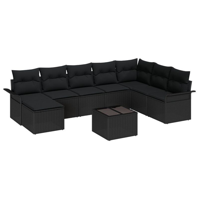 9 Piece Garden Sofa Set with Cushions Beige Poly Rattan