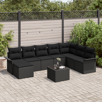 9 Piece Garden Sofa Set with Cushions Beige Poly Rattan
