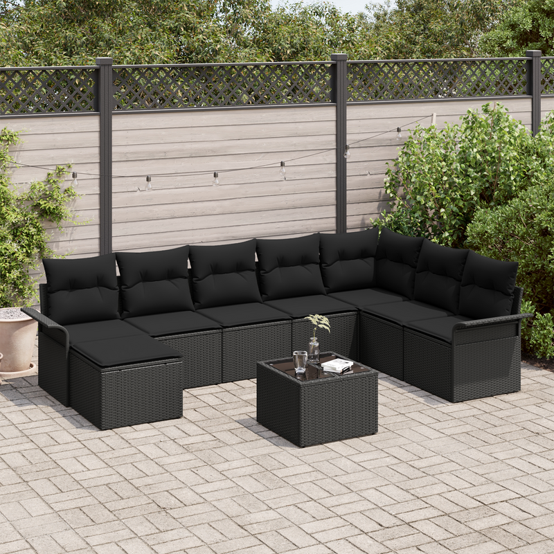 9 Piece Garden Sofa Set with Cushions Beige Poly Rattan