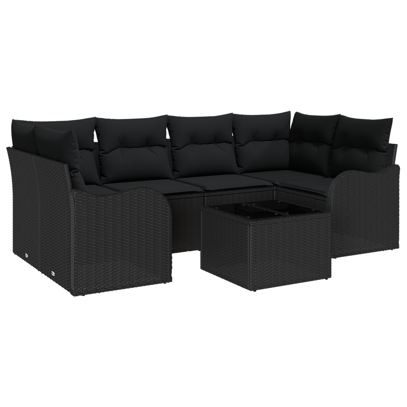 7 Piece Garden Sofa Set with Cushions Black Poly Rattan
