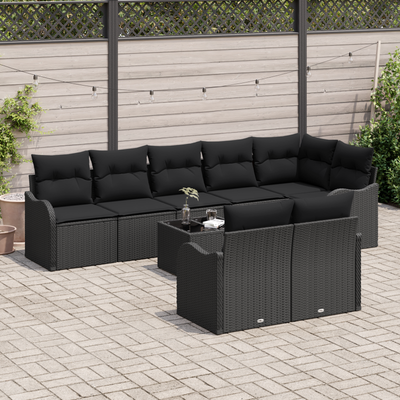 9 Piece Garden Sofa Set with Cushions Beige Poly Rattan