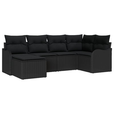 6 Piece Garden Sofa Set with Cushions Black Poly Rattan