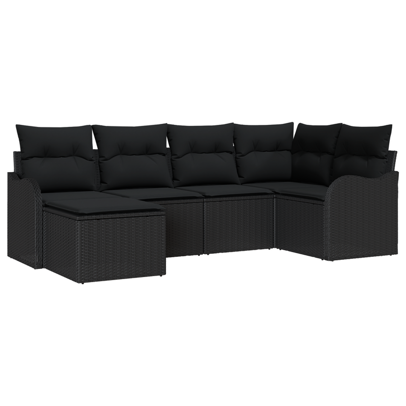 6 Piece Garden Sofa Set with Cushions Black Poly Rattan