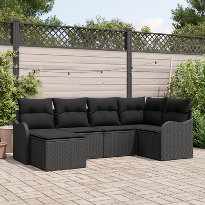 6 Piece Garden Sofa Set with Cushions Black Poly Rattan