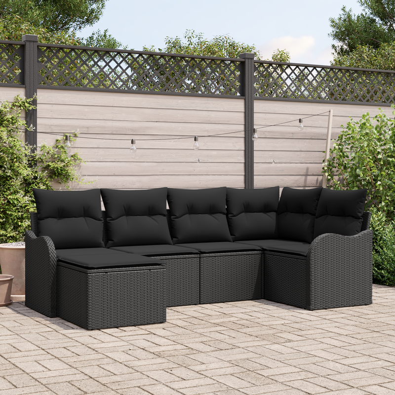 6 Piece Garden Sofa Set with Cushions Black Poly Rattan