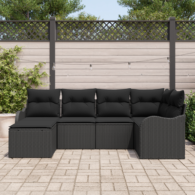6 Piece Garden Sofa Set with Cushions Black Poly Rattan