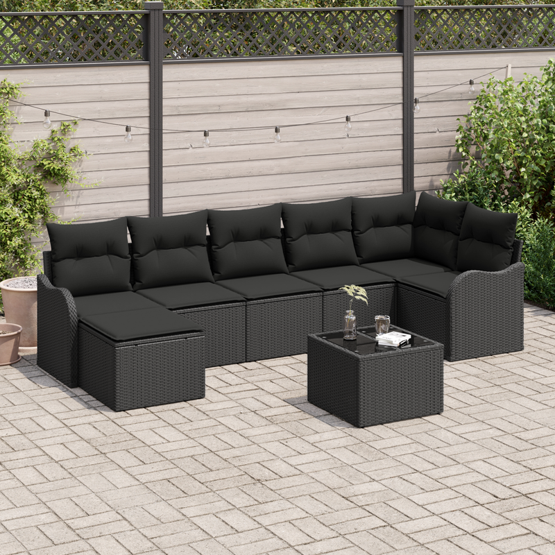 8 Piece Garden Sofa Set with Cushions Beige Poly Rattan