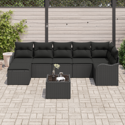 8 Piece Garden Sofa Set with Cushions Beige Poly Rattan
