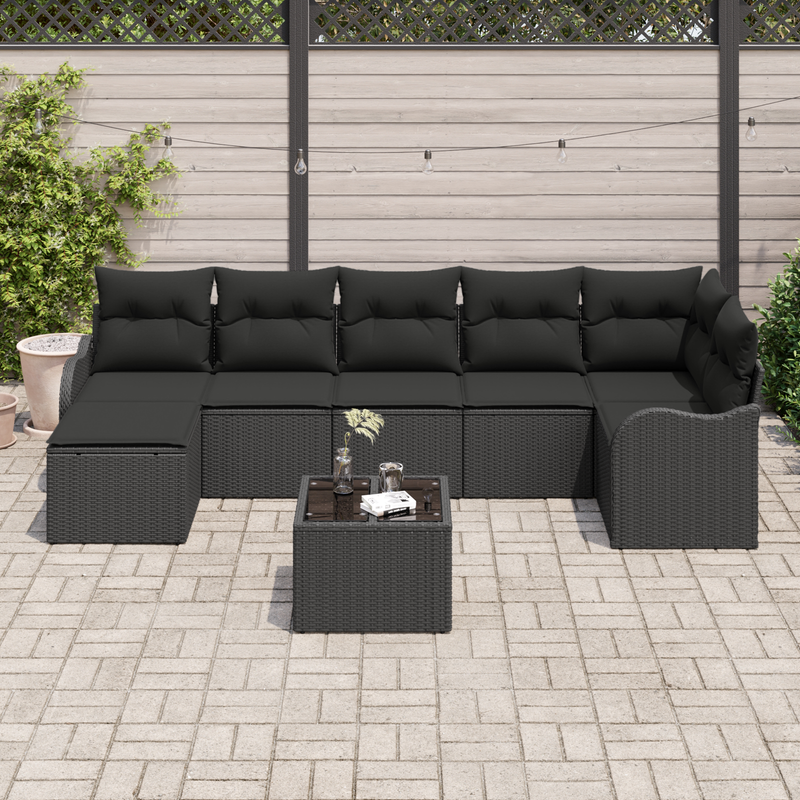 8 Piece Garden Sofa Set with Cushions Beige Poly Rattan