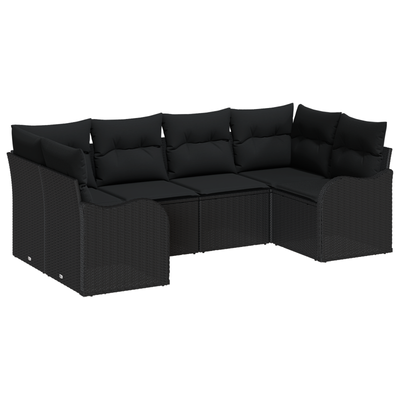 6 Piece Garden Sofa Set with Cushions Black Poly Rattan