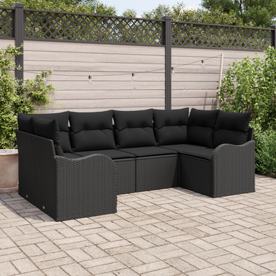 6 Piece Garden Sofa Set with Cushions Black Poly Rattan