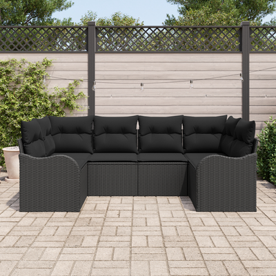 6 Piece Garden Sofa Set with Cushions Black Poly Rattan