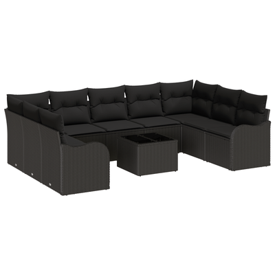 10 Piece Garden Sofa Set with Cushions Beige Poly Rattan