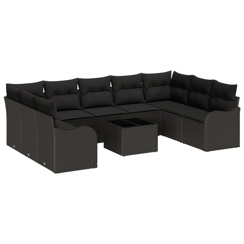 10 Piece Garden Sofa Set with Cushions Beige Poly Rattan