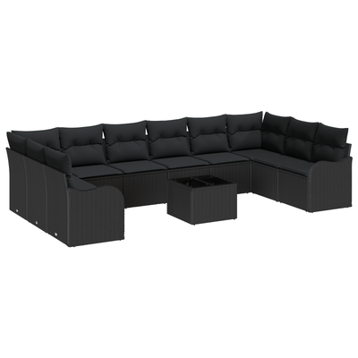 11 Piece Garden Sofa Set with Cushions Beige Poly Rattan