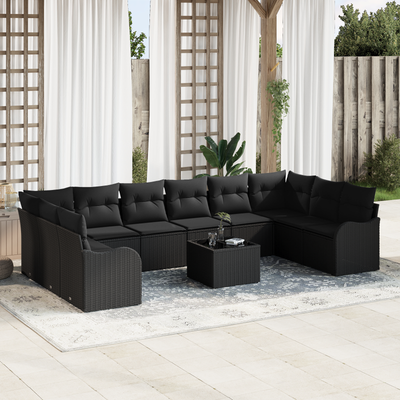 11 Piece Garden Sofa Set with Cushions Beige Poly Rattan