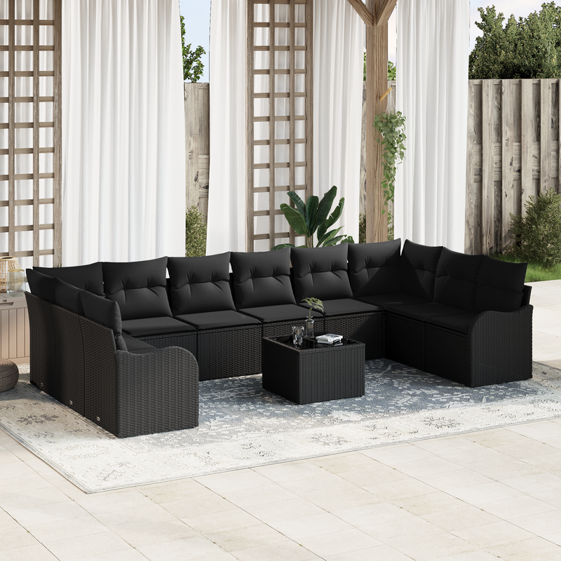 11 Piece Garden Sofa Set with Cushions Beige Poly Rattan