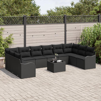 11 Piece Garden Sofa Set with Cushions Beige Poly Rattan