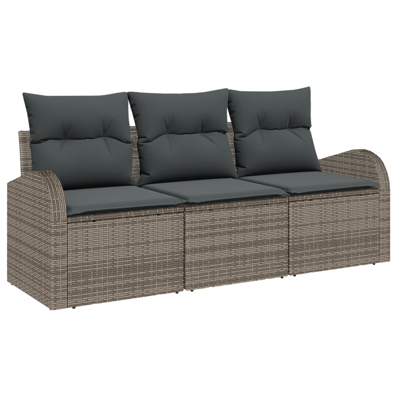 3 Piece Garden Sofa Set with Cushions Grey Poly Rattan