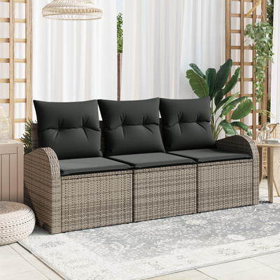 3 Piece Garden Sofa Set with Cushions Grey Poly Rattan