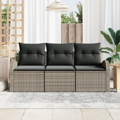 3 Piece Garden Sofa Set with Cushions Grey Poly Rattan
