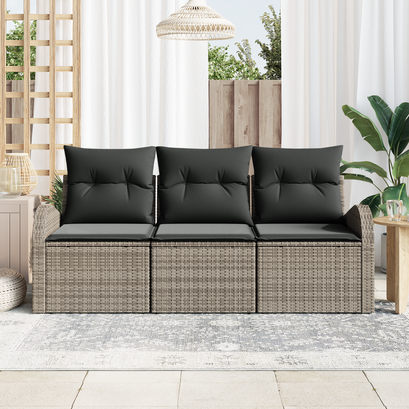 3 Piece Garden Sofa Set with Cushions Grey Poly Rattan