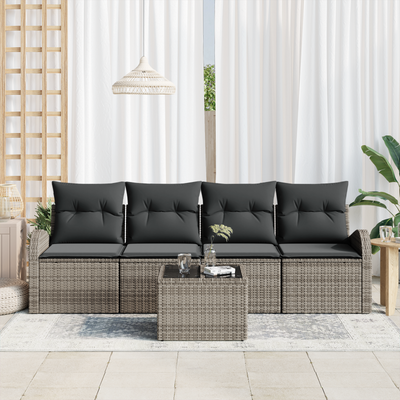 5 Piece Garden Sofa Set with Cushions Grey Poly Rattan