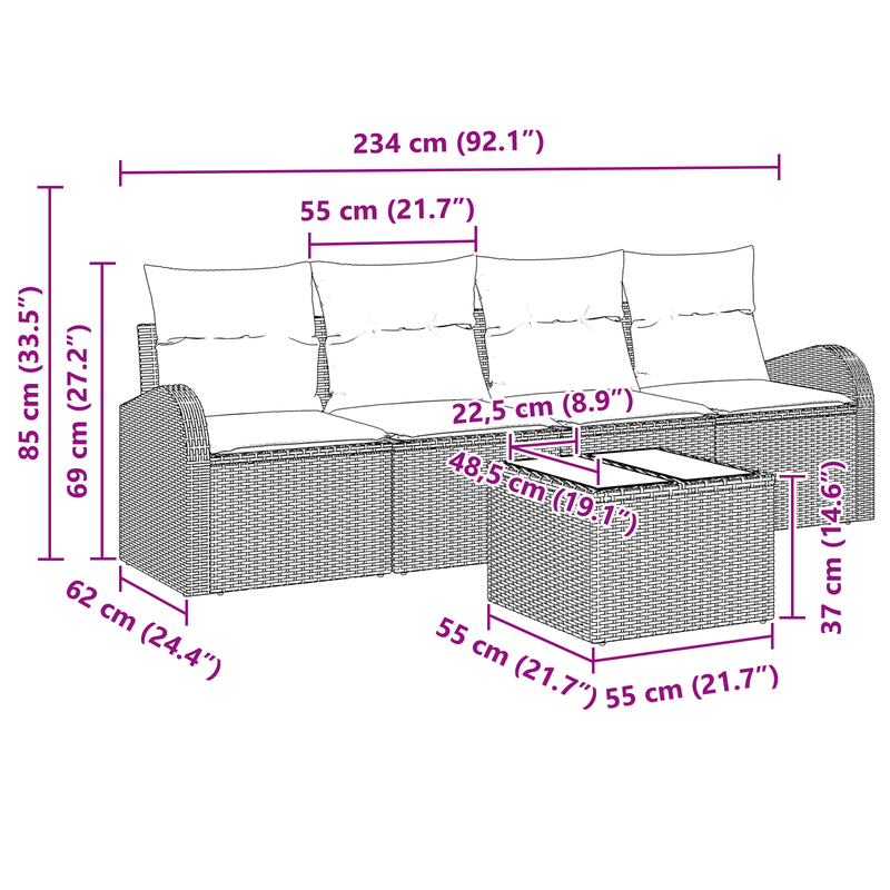 5 Piece Garden Sofa Set with Cushions Grey Poly Rattan