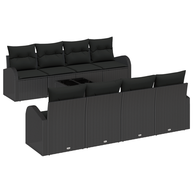 9 Piece Garden Sofa Set with Cushions Black Poly Rattan