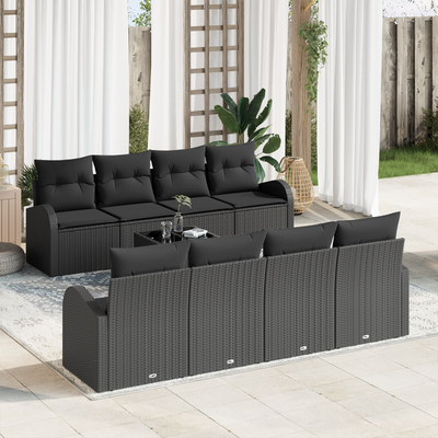 9 Piece Garden Sofa Set with Cushions Black Poly Rattan