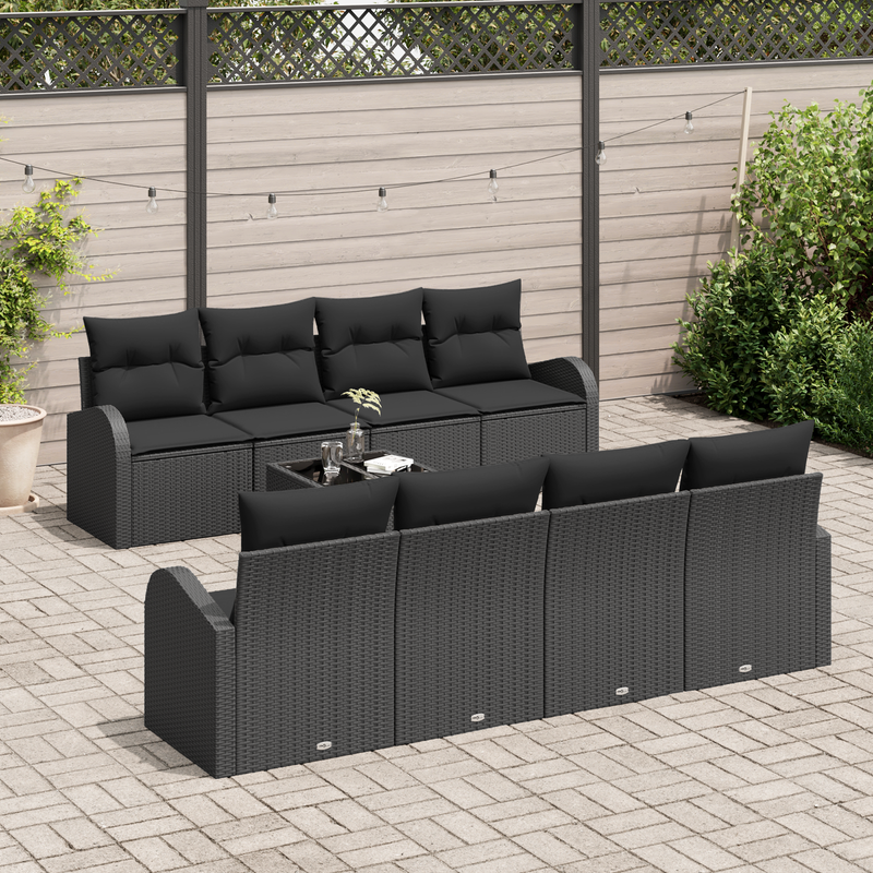 9 Piece Garden Sofa Set with Cushions Black Poly Rattan