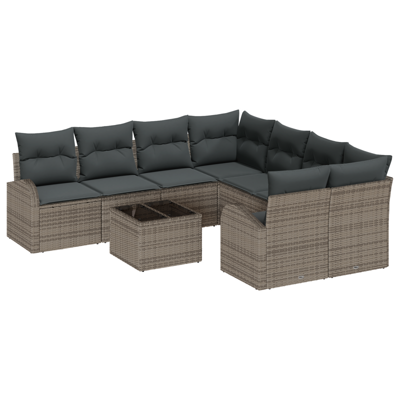 9 Piece Garden Sofa Set with Cushions Grey Poly Rattan