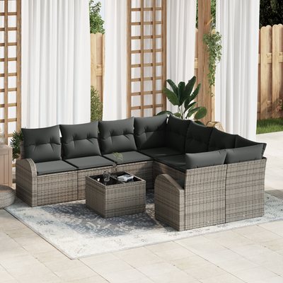 9 Piece Garden Sofa Set with Cushions Grey Poly Rattan