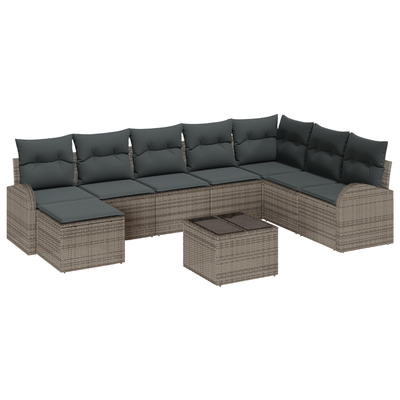 8 Piece Garden Sofa Set with Cushions Black Poly Rattan