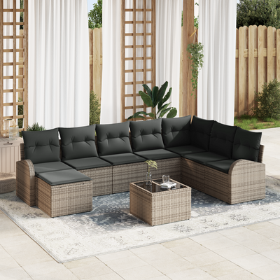8 Piece Garden Sofa Set with Cushions Black Poly Rattan