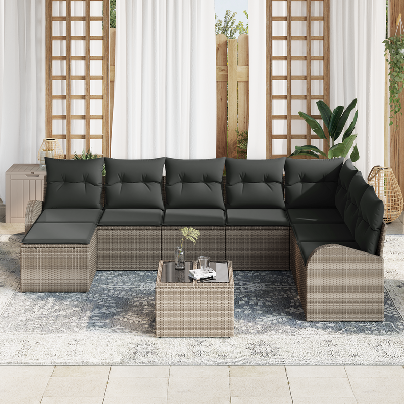 8 Piece Garden Sofa Set with Cushions Black Poly Rattan