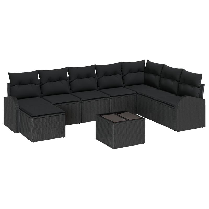 9 Piece Garden Sofa Set with Cushions Beige Poly Rattan