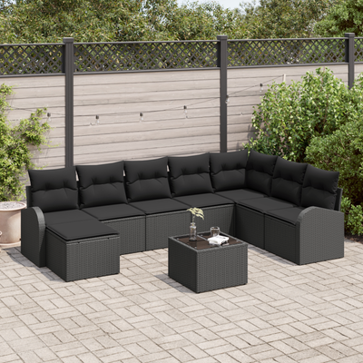 9 Piece Garden Sofa Set with Cushions Beige Poly Rattan