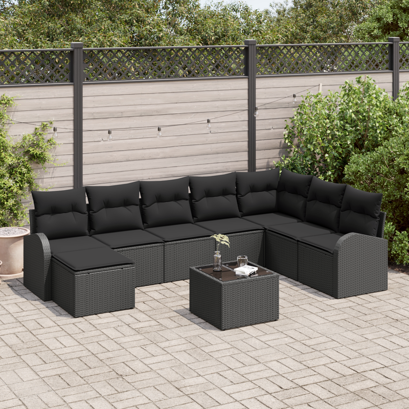 9 Piece Garden Sofa Set with Cushions Beige Poly Rattan