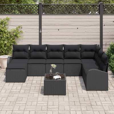 9 Piece Garden Sofa Set with Cushions Beige Poly Rattan