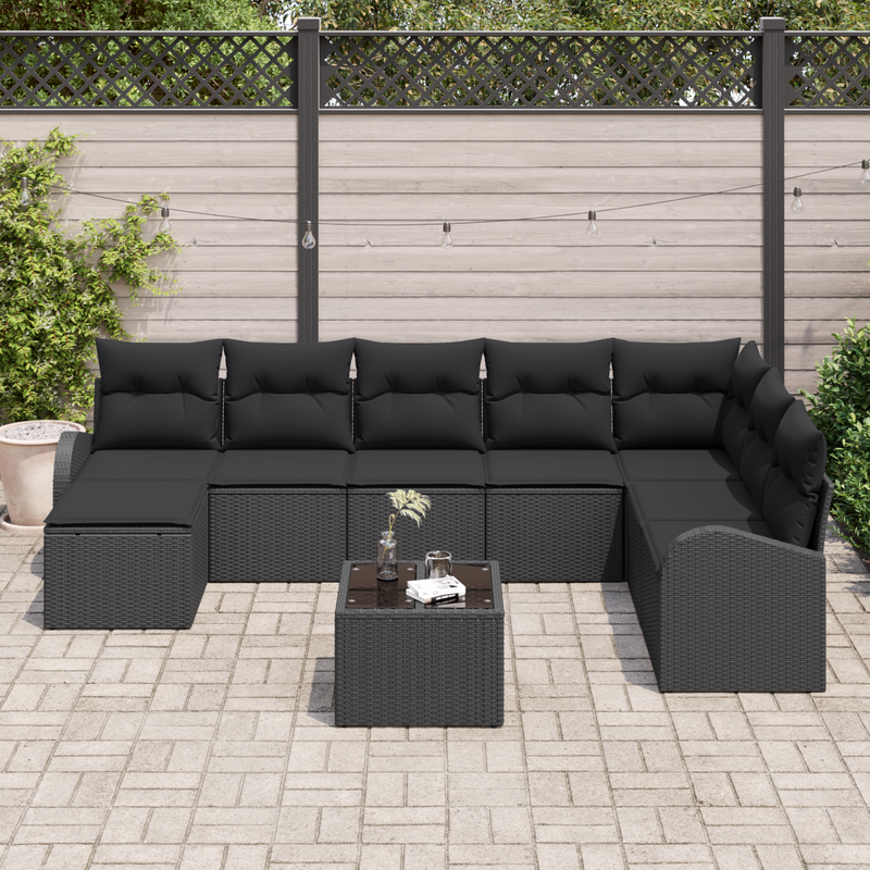 9 Piece Garden Sofa Set with Cushions Beige Poly Rattan
