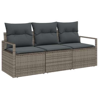 3 Piece Garden Sofa Set with Cushions Grey Poly Rattan