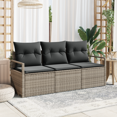 3 Piece Garden Sofa Set with Cushions Grey Poly Rattan