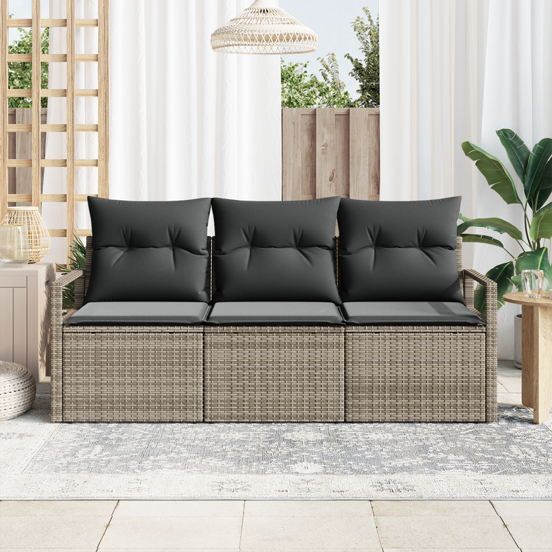 3 Piece Garden Sofa Set with Cushions Grey Poly Rattan